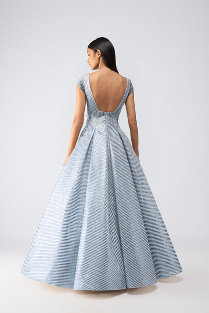 Metallic Scale Flared Gown