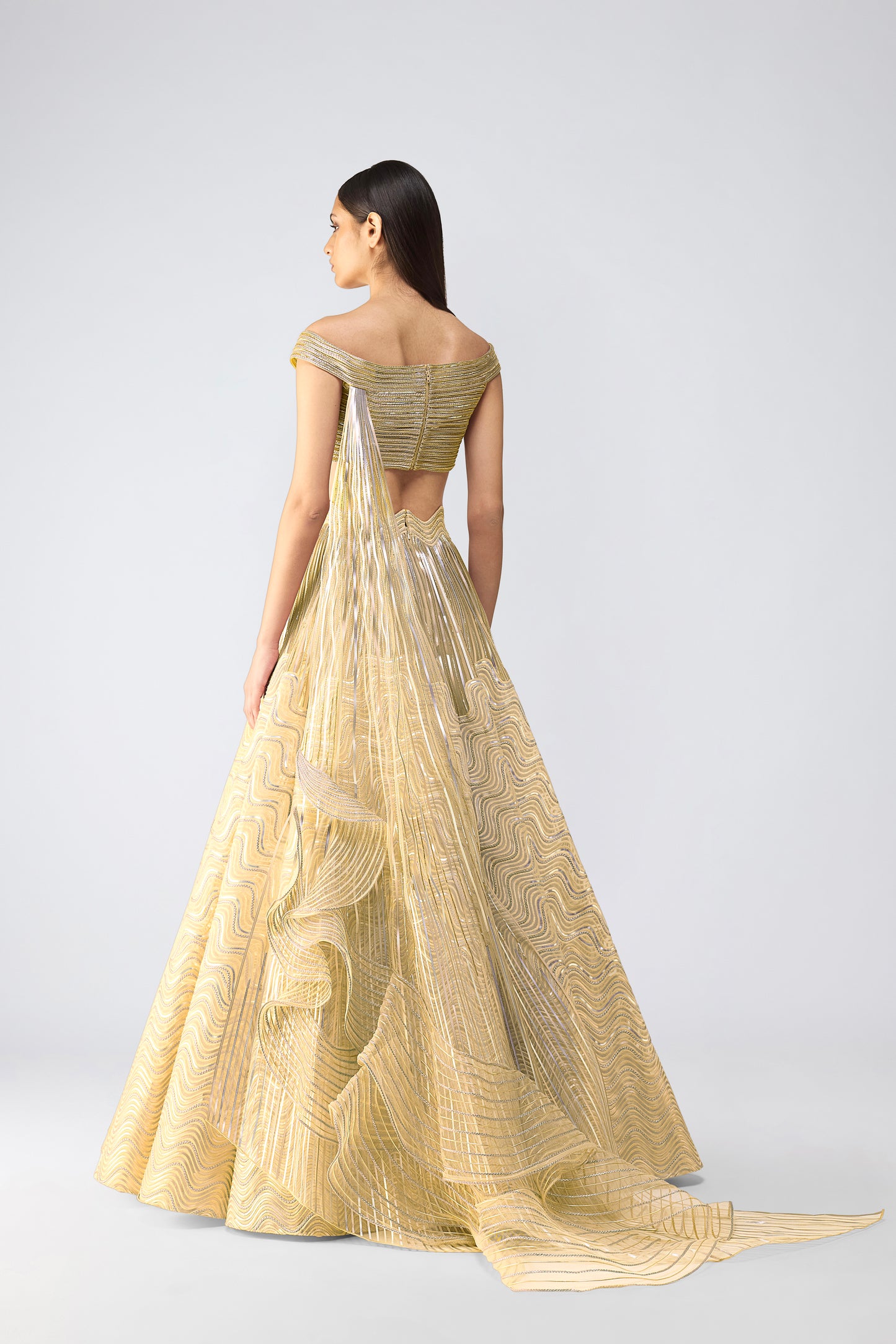 Corded Top With Metallic Skirt And Drape