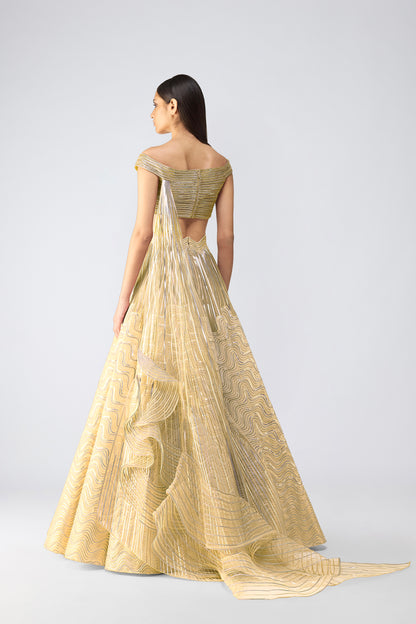Corded Top With Metallic Skirt And Drape
