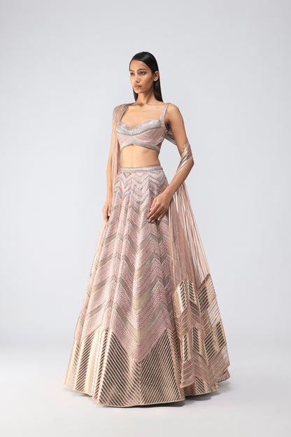 Metallic Scale Top And Skirt With Drape
