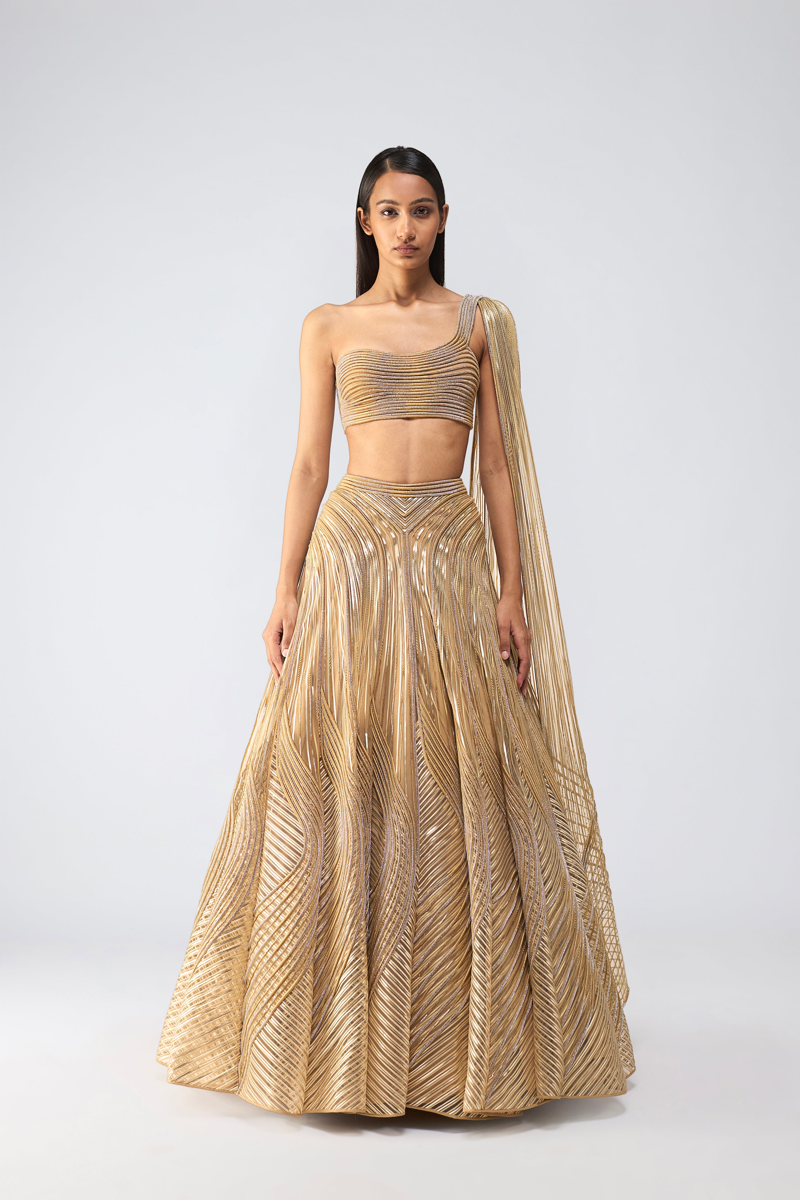 Structured Crystalvein Top With Drape And Skirt