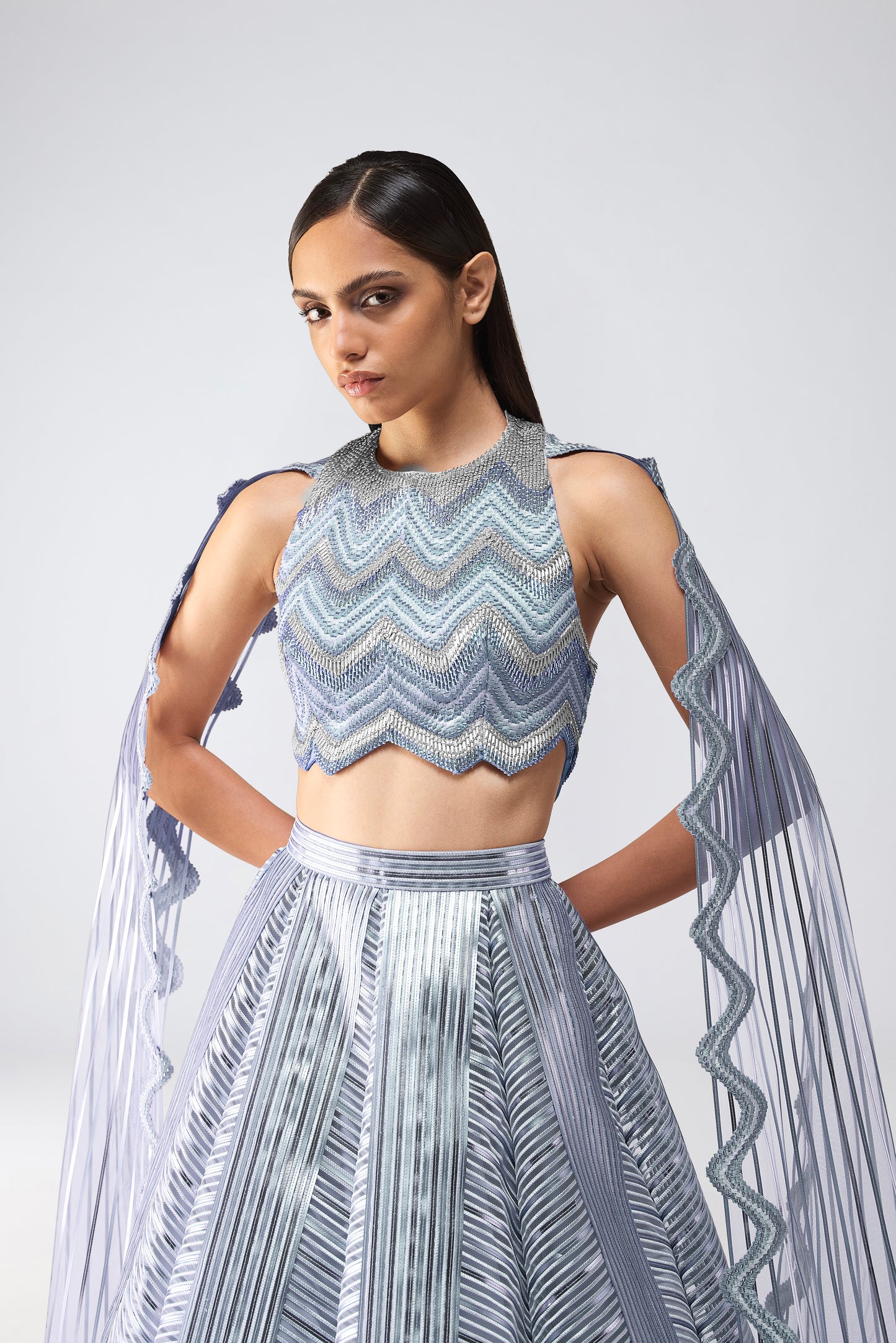 Metallic Scale Halter And Skirt