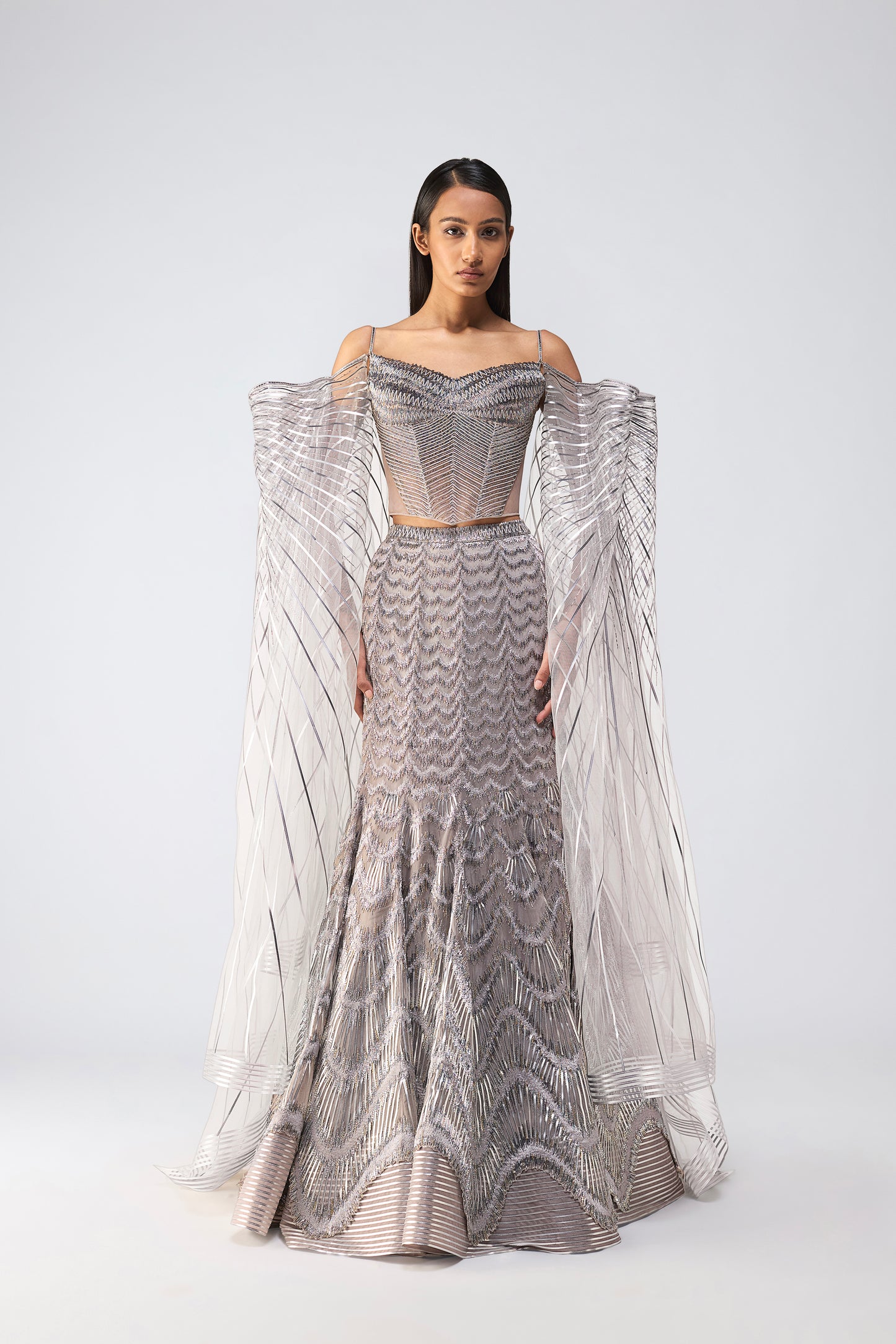 Metallic Scale Corset With Wings And Fishtail Skirt