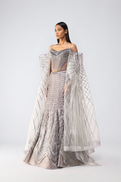 Metallic Scale Corset With Wings And Fishtail Skirt