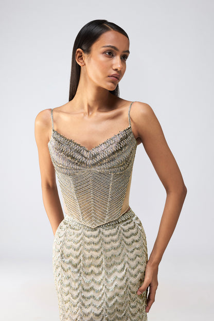 Metallic Scale Top With Fish Tail Skirt