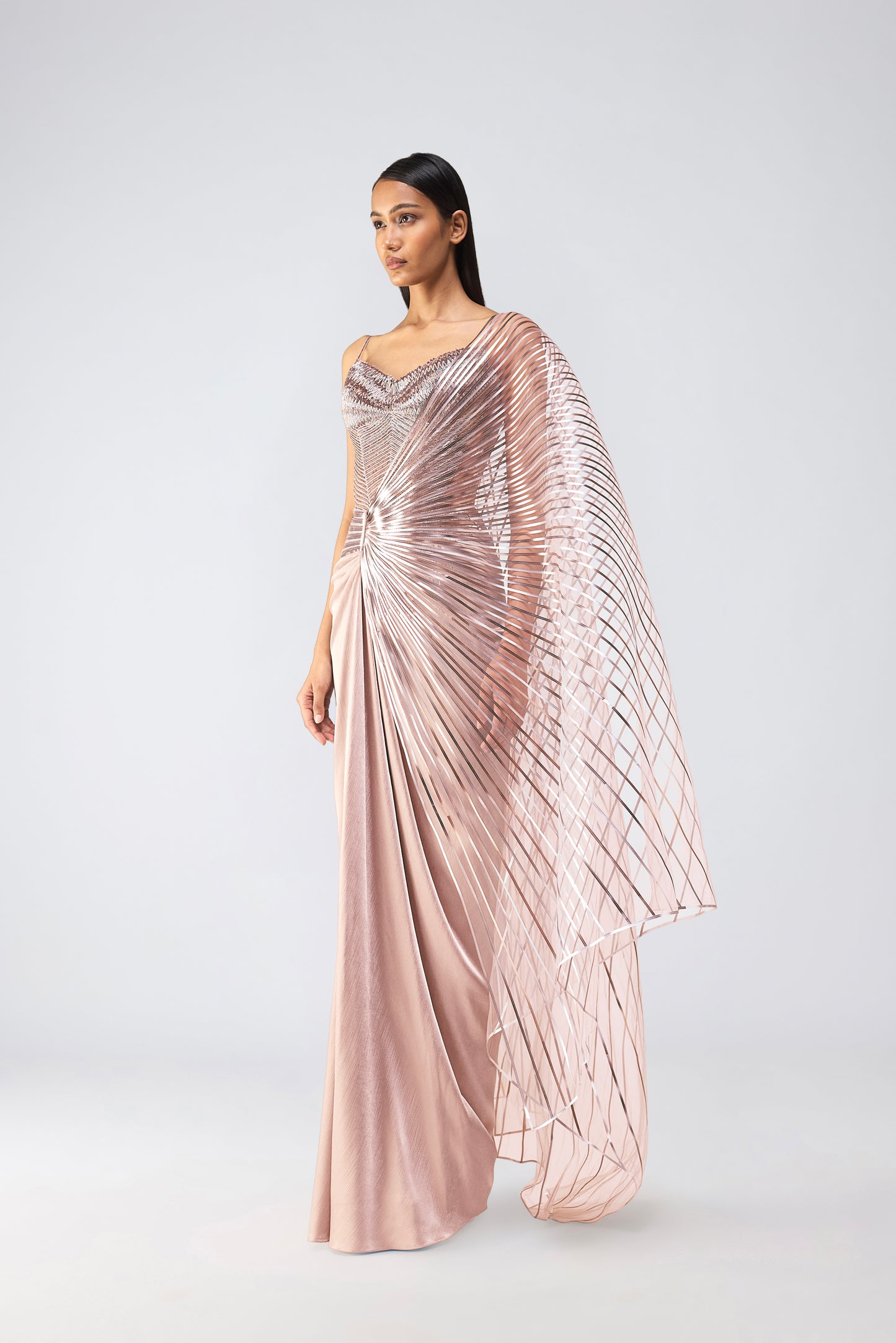 Metallic Scale Top And Draped Saree