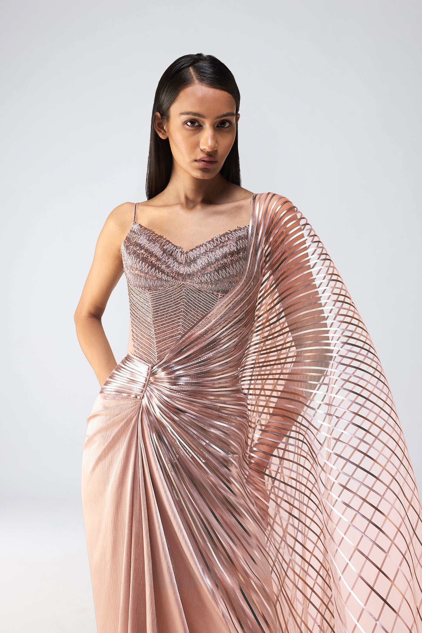 Metallic Scale Top And Draped Saree
