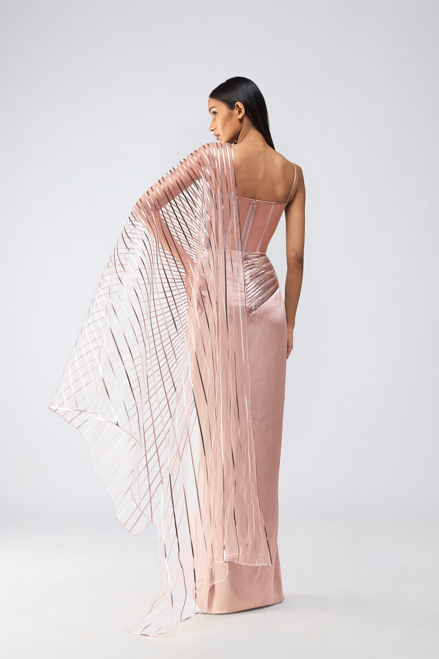 Metallic Scale Top And Draped Saree