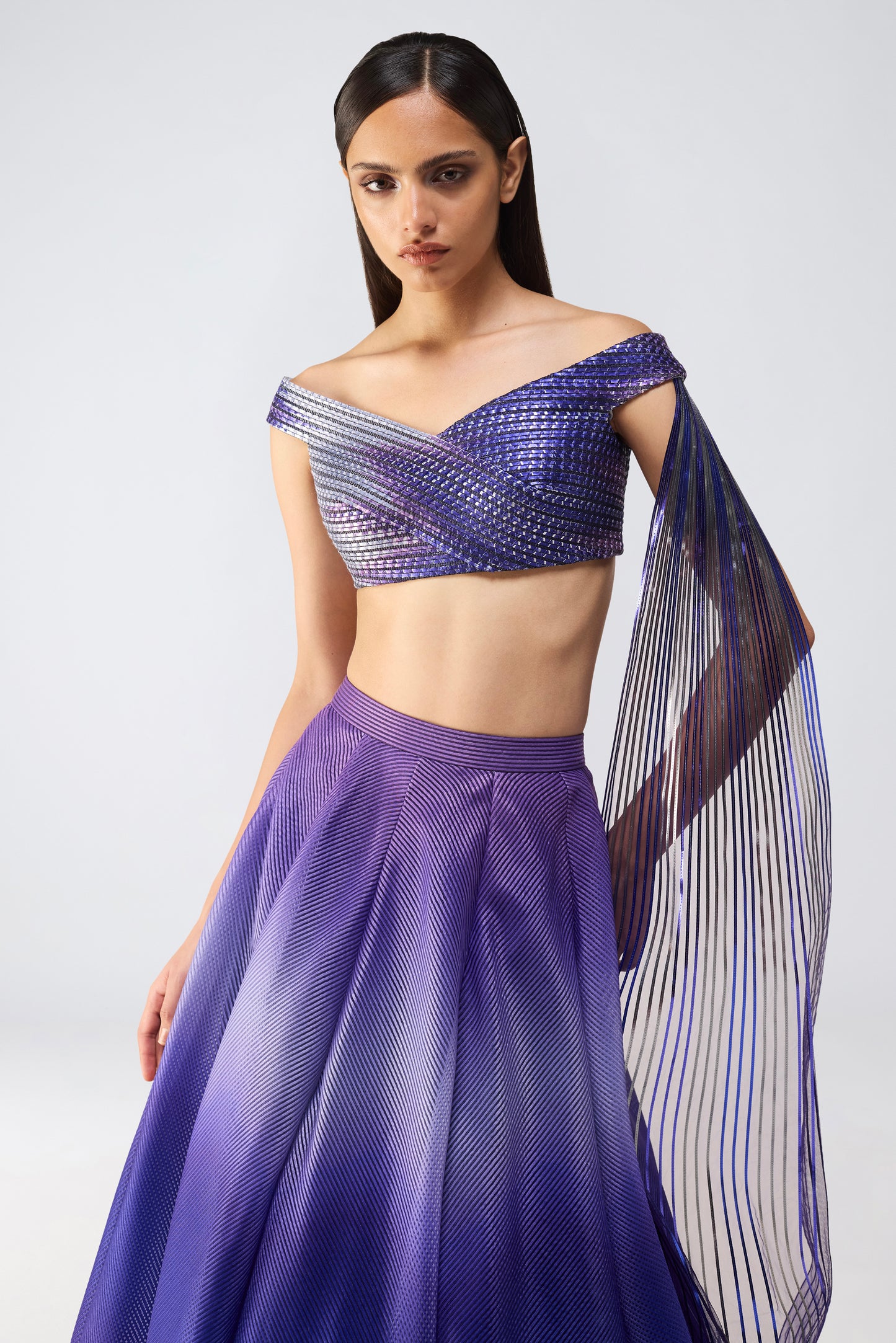 Metallic Glitch Top And Skirt