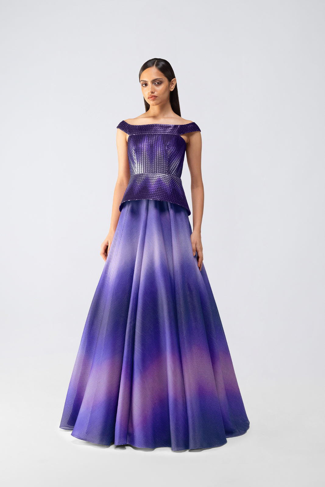 Metallic Glitch Flared Gown