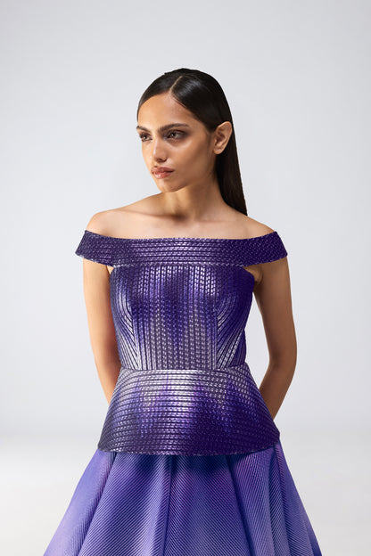 Metallic Glitch Flared Gown