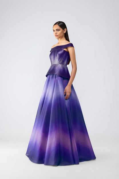 Metallic Glitch Flared Gown