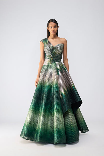 Metallic Glitch Flared Gown