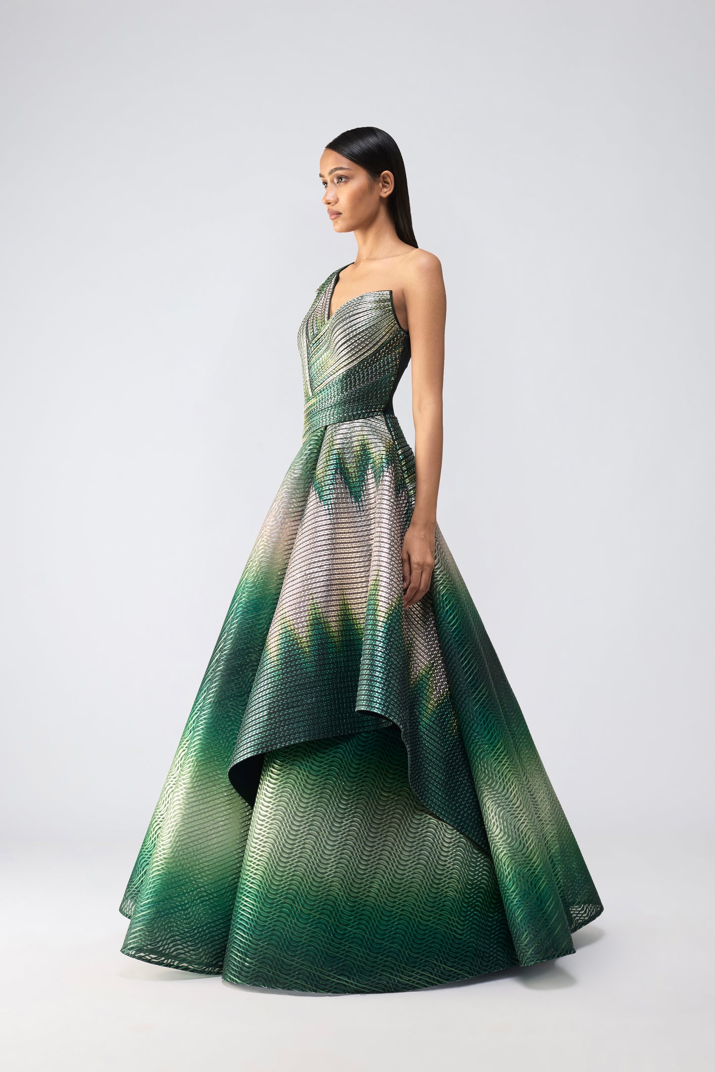 Metallic Glitch Flared Gown