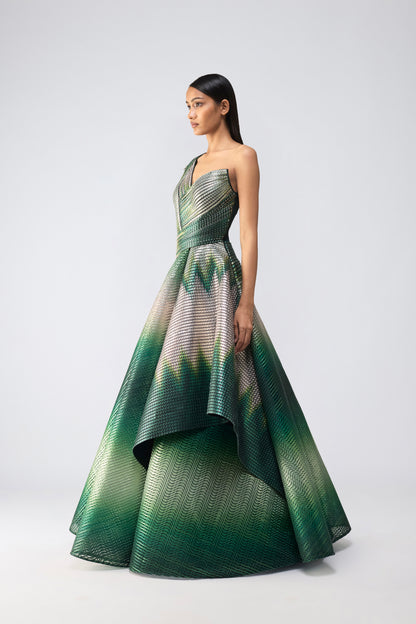 Metallic Glitch Flared Gown