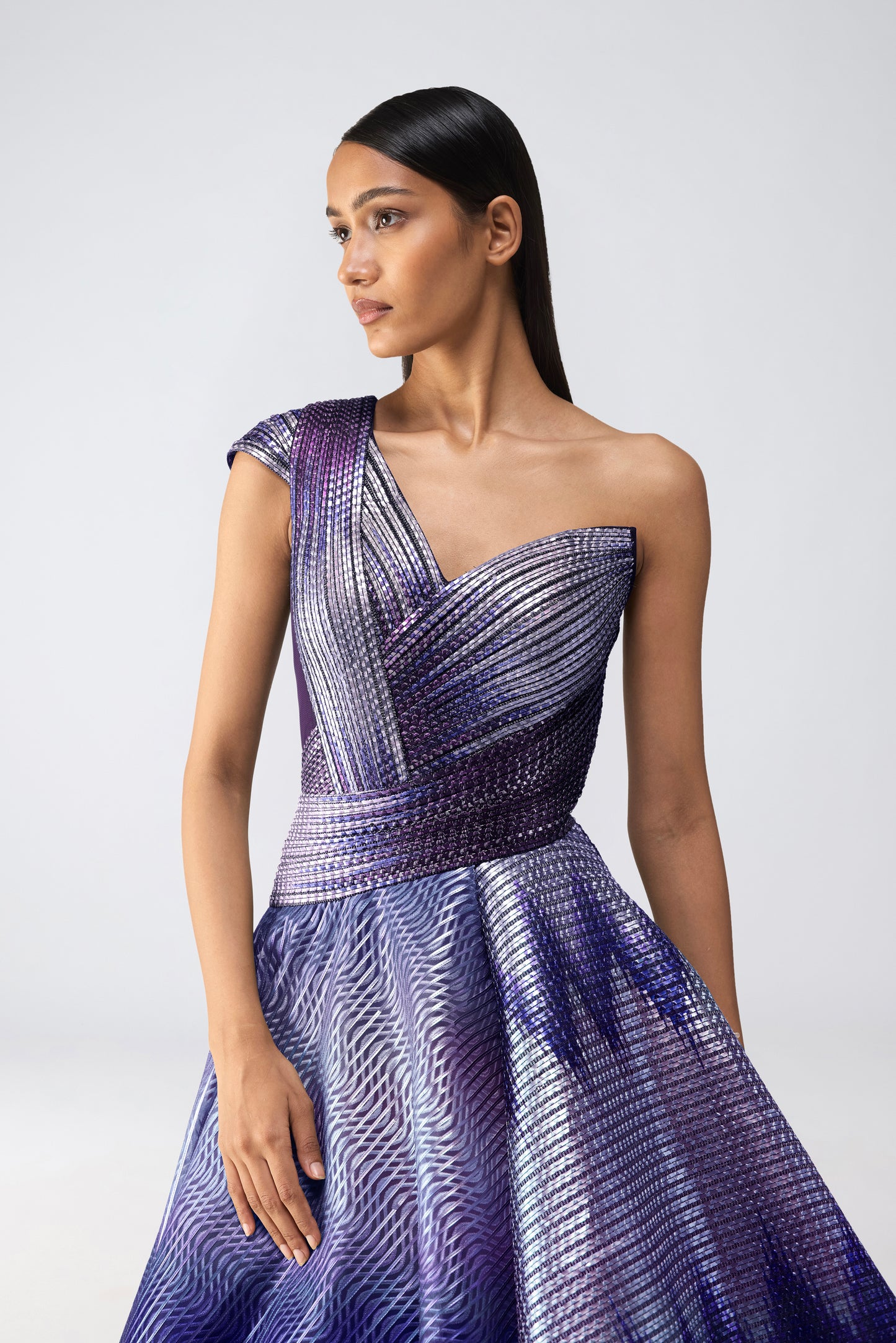 Metallic Glitch Flared Gown
