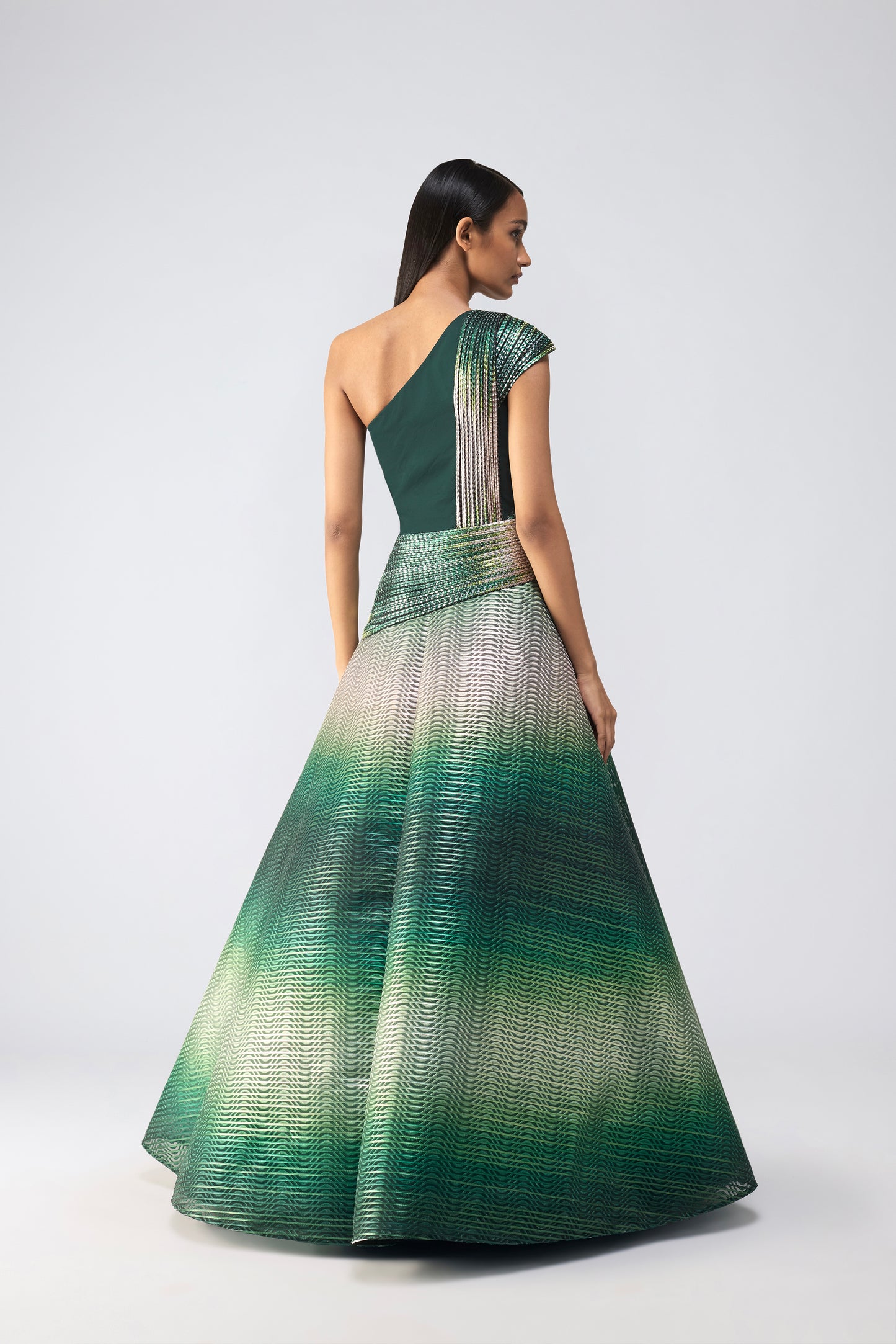 Metallic Glitch Flared Gown