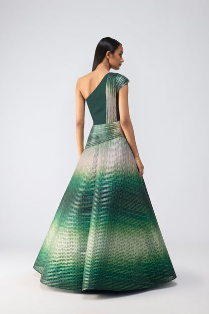Metallic Glitch Flared Gown