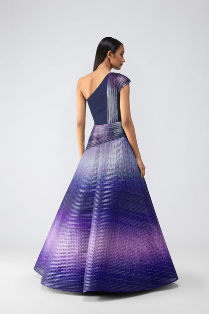 Metallic Glitch Flared Gown