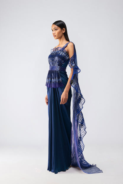 Metallic Glitch Ruffle Gown