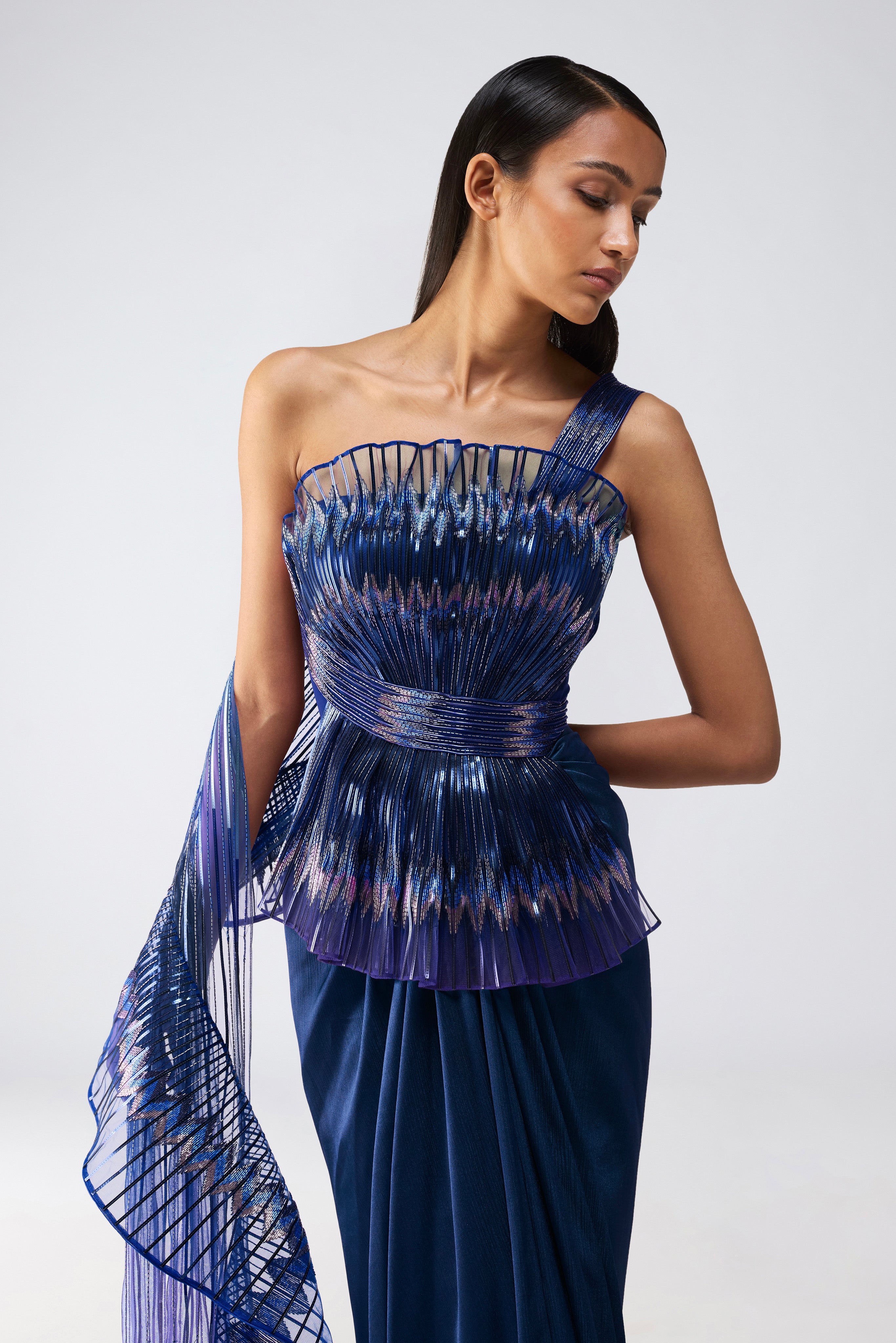 Metallic Glitch Ruffle Gown