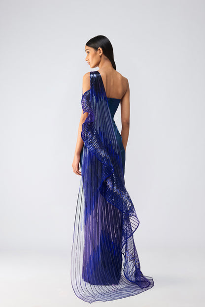 Metallic Glitch Ruffle Gown
