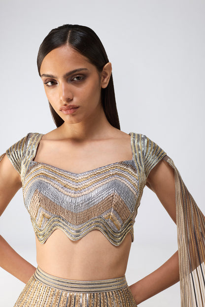 Metallic Scale Top With Wave Skirt