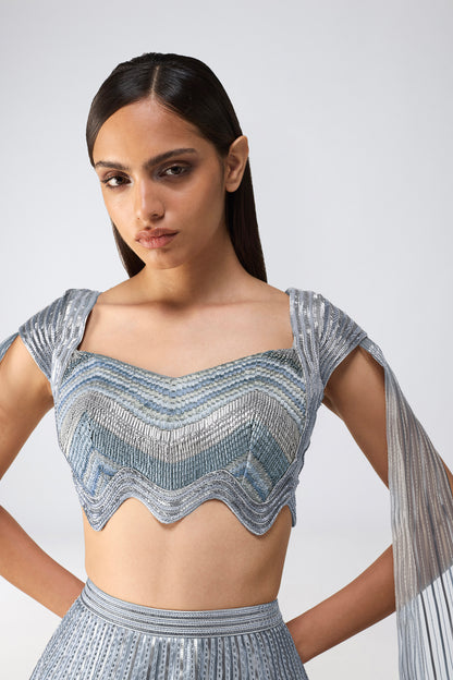 Metallic Scale Top With Wave Skirt