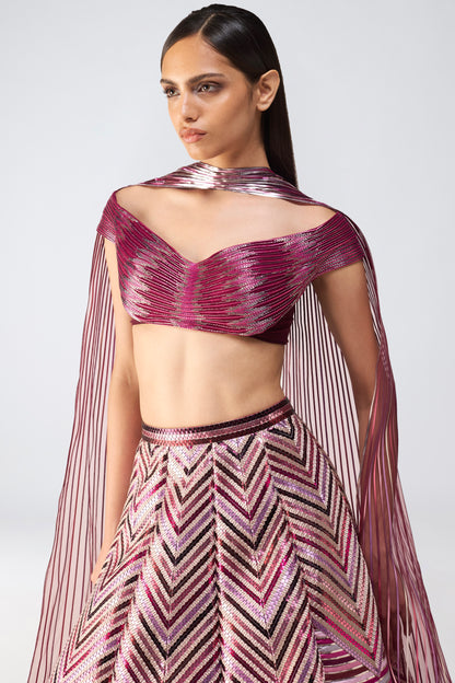 Metallic Glitch Top With Supersonic Skirt