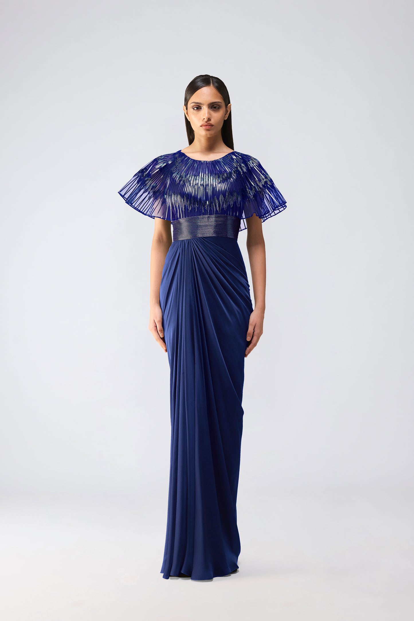 Metallic Glitch Cape Gown