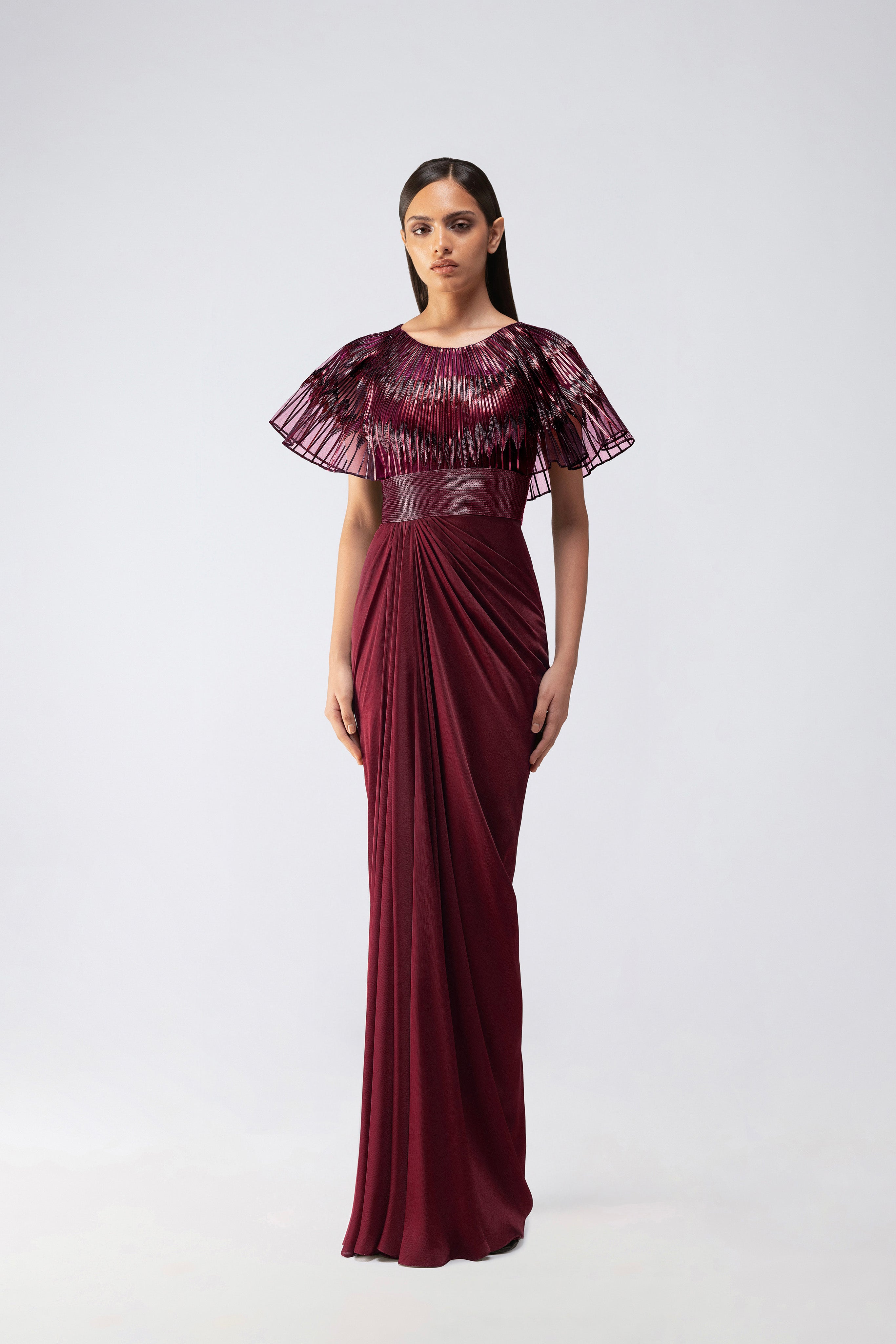 Metallic Glitch Cape Gown