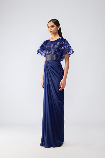 Metallic Glitch Cape Gown