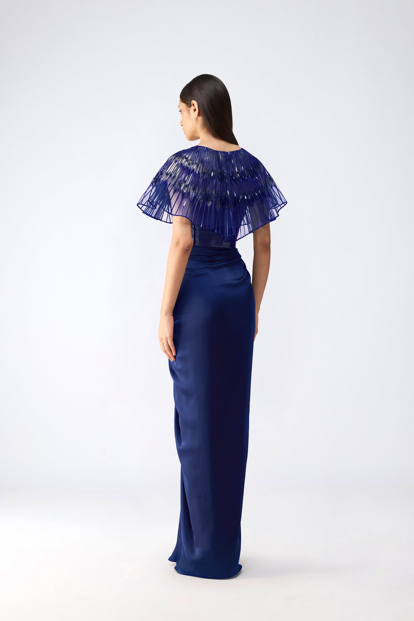 Metallic Glitch Cape Gown