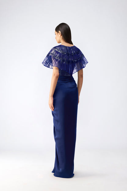 Metallic Glitch Cape Gown
