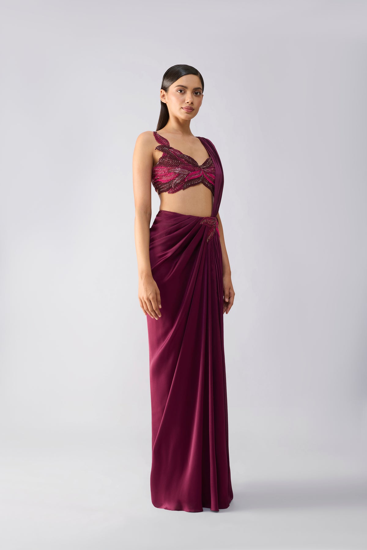 Metallic Embroidered Top With Draped Saree