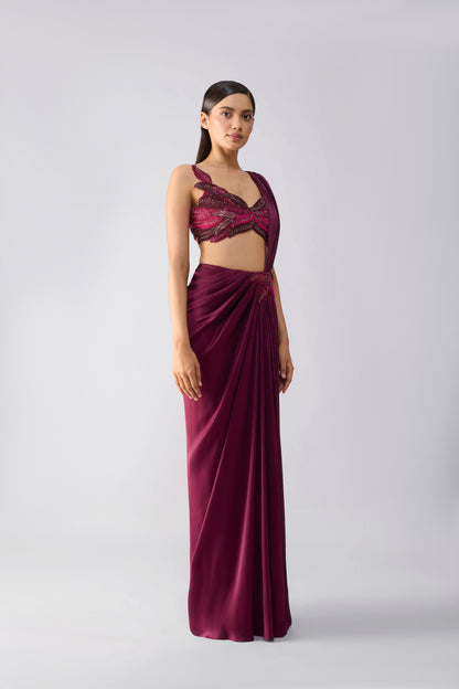 Metallic Embroidered Top With Draped Saree