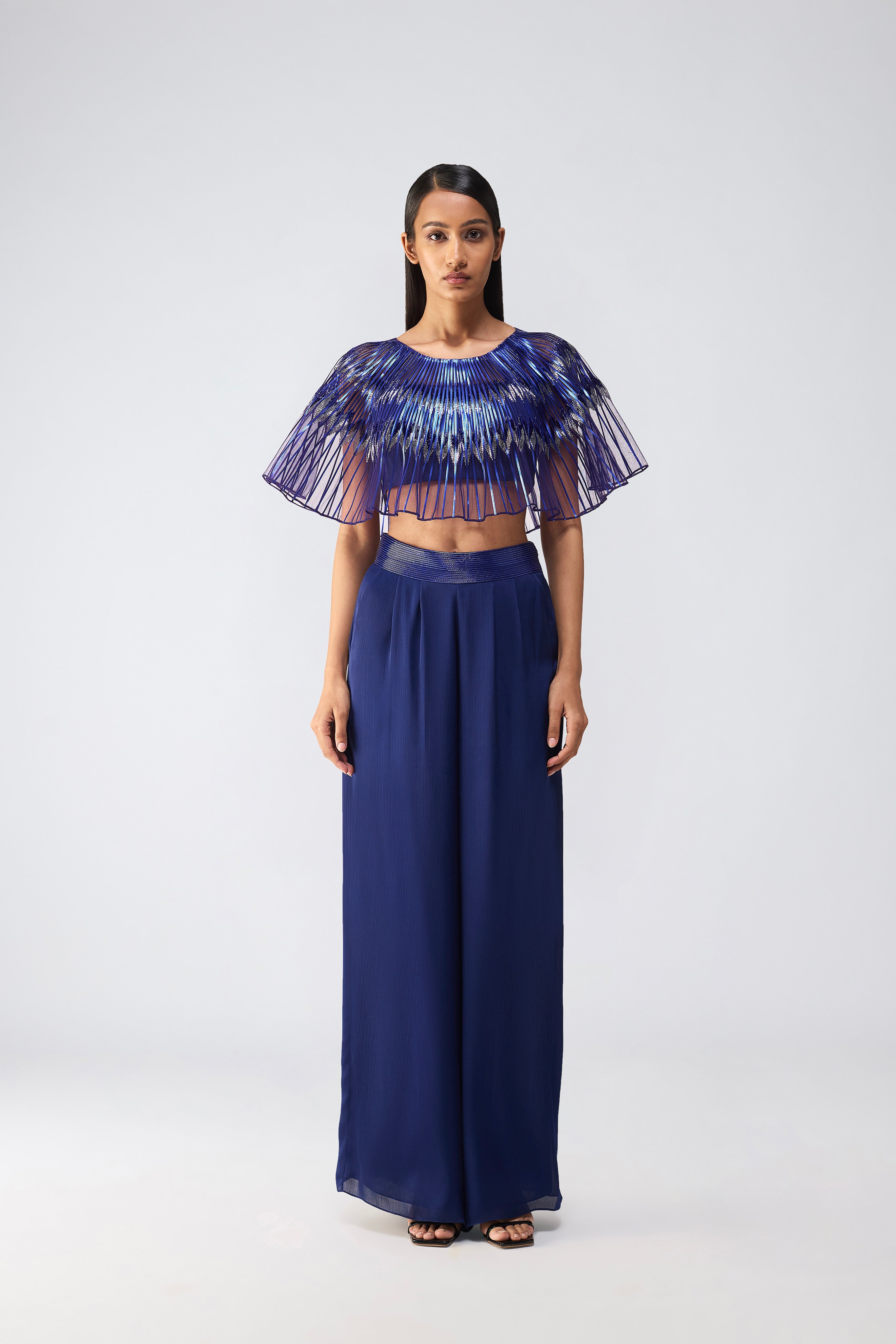 Metallic Glitch Cape Top With Pants