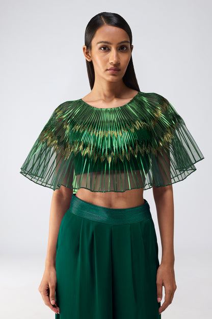 Metallic Glitch Cape Top With Pants