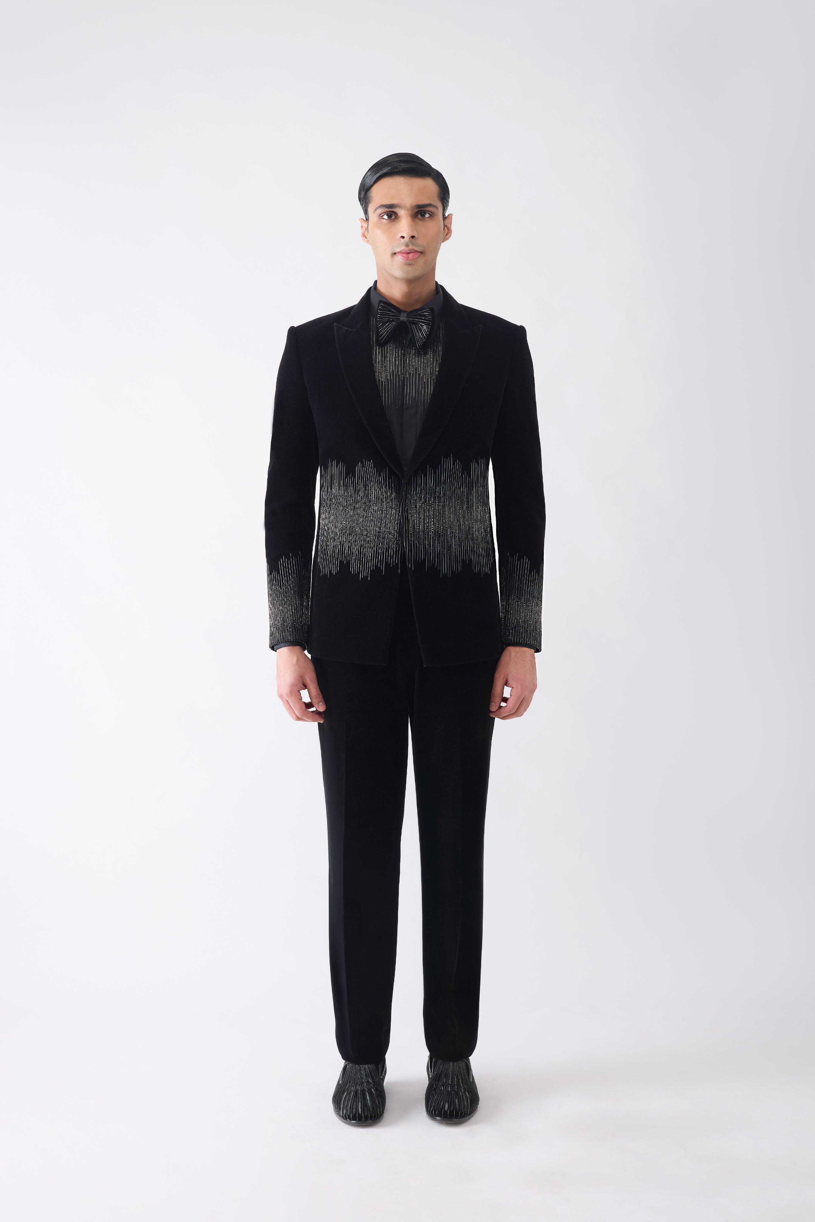 Corded Tuxedo Set with Glass Bead Embroidery