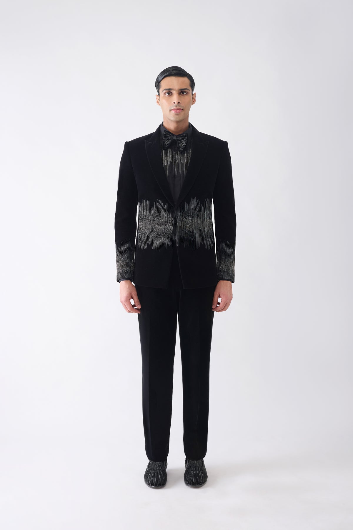 Corded Tuxedo Set with Glass Bead Embroidery