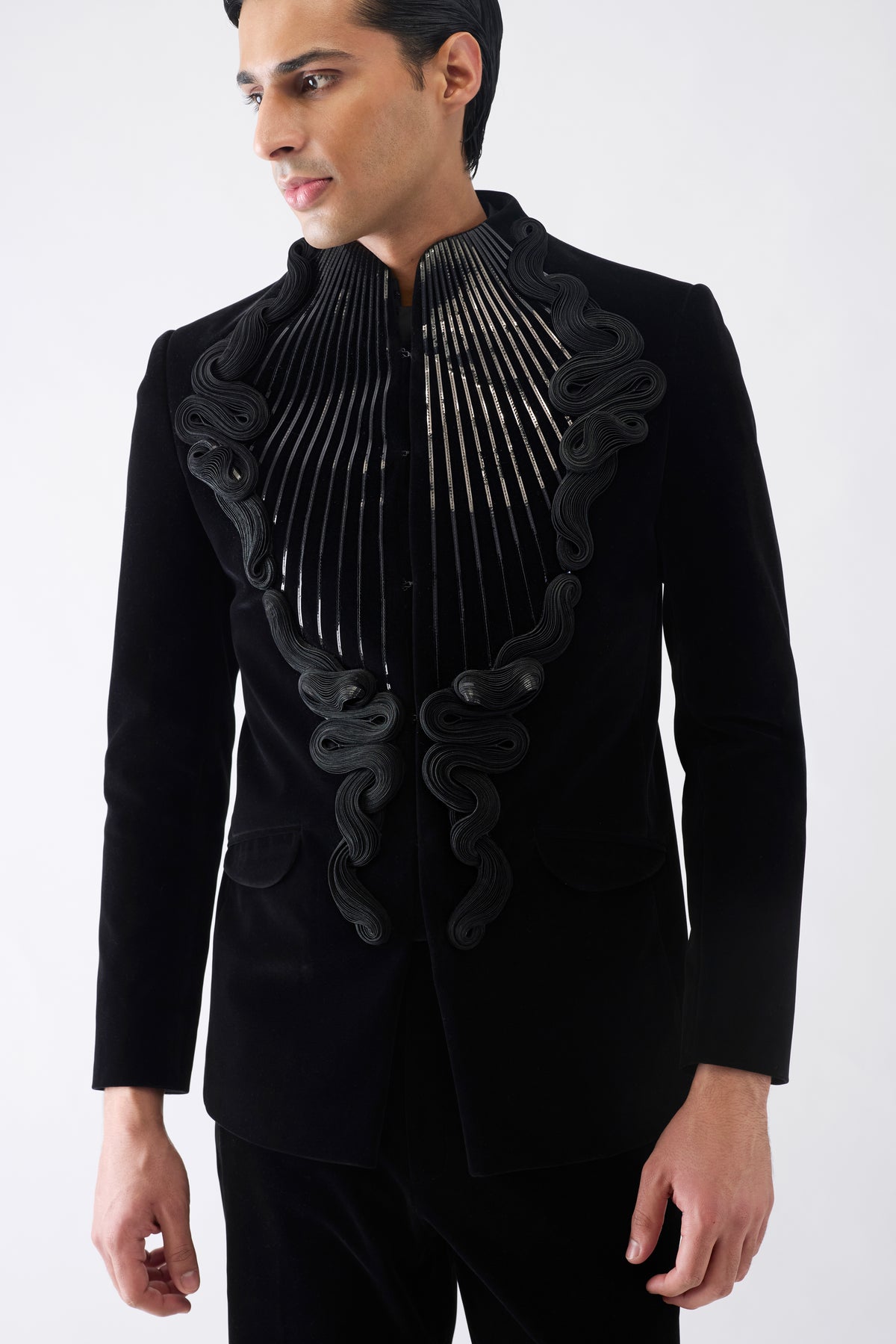 Metallic Bandhgala Set in Velvet