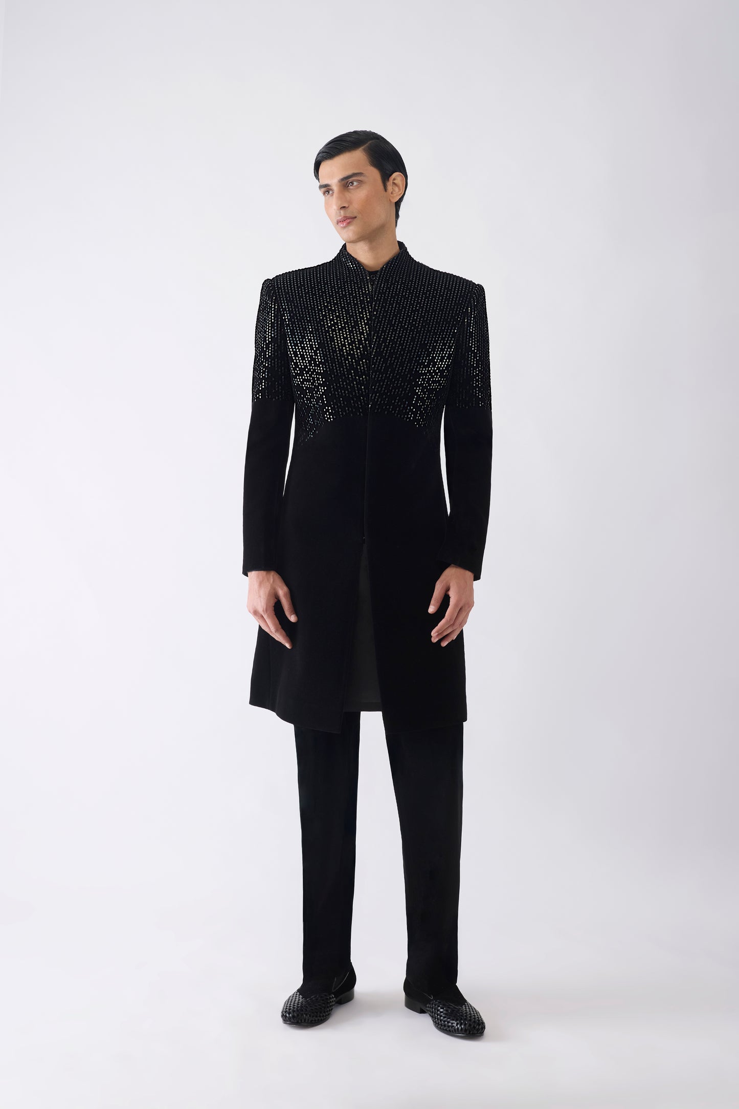 Metallic Pixelated Long Jacket Set