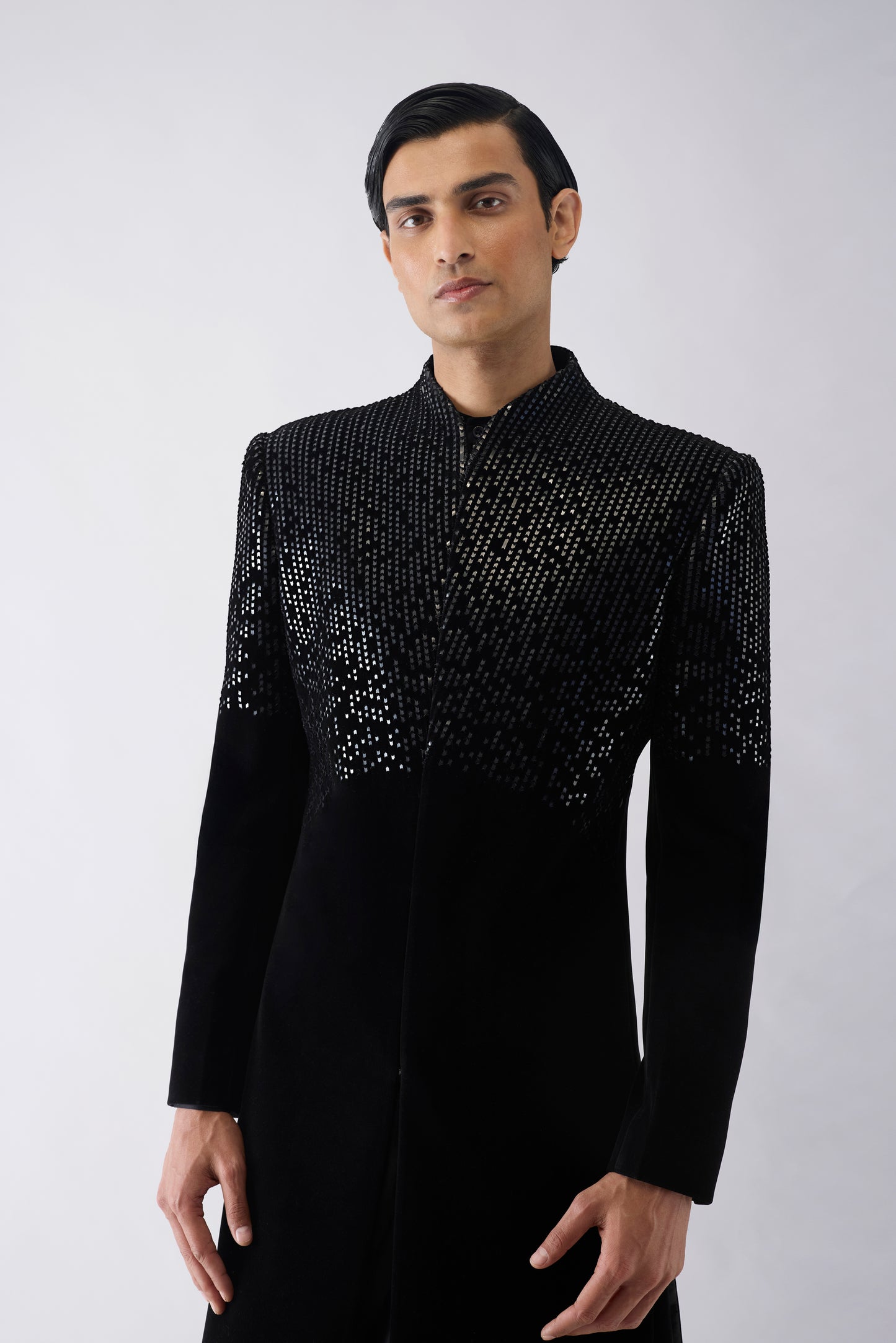 Metallic Pixelated Long Jacket Set