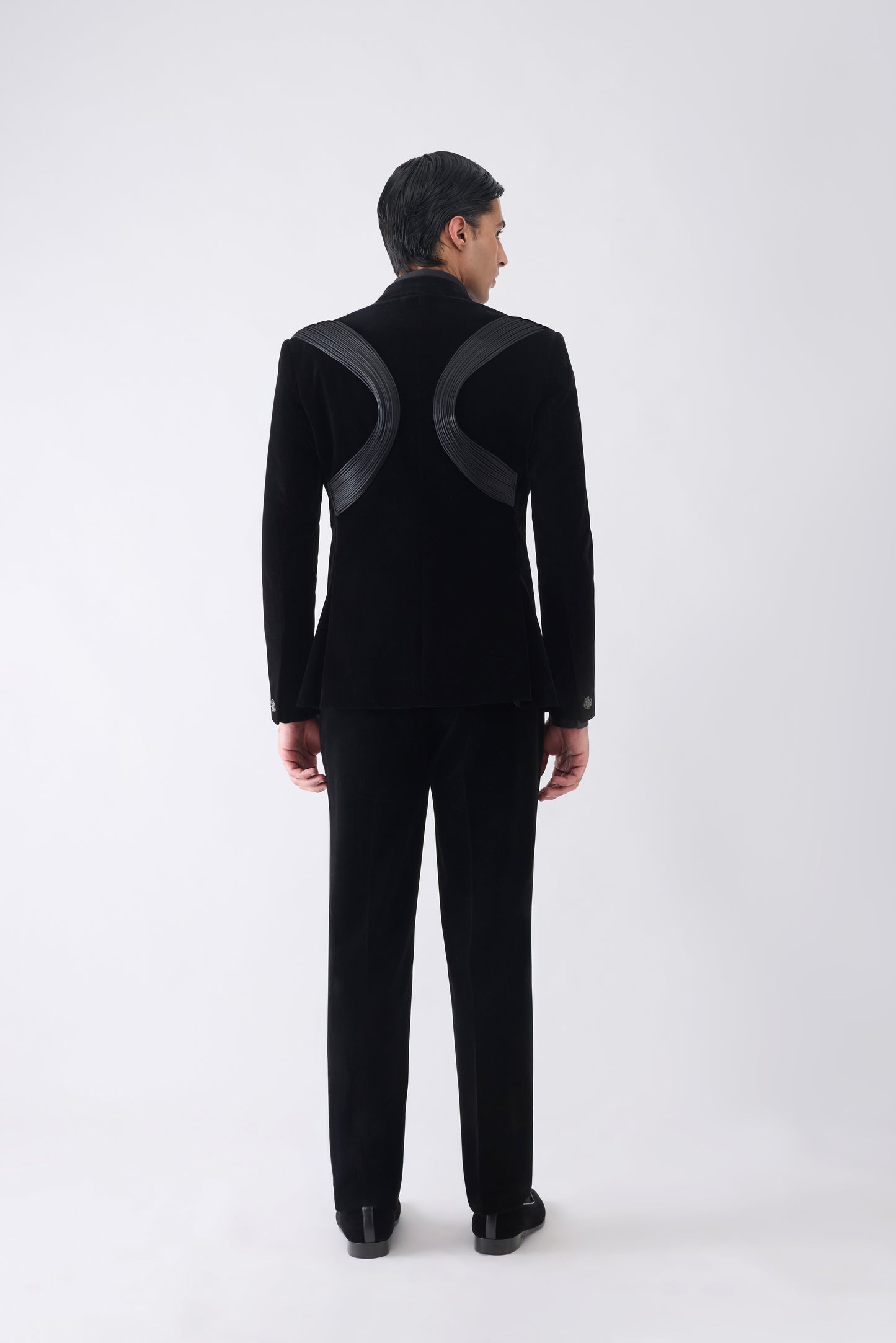 Corded Tuxedo Set with Glass Bead Hand Embroidery