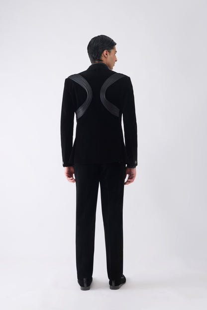 Corded Tuxedo Set with Glass Bead Hand Embroidery