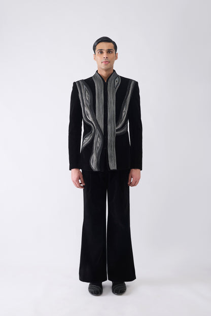 Corded Bandhgala Set in Velvet with  Hand Embroidery