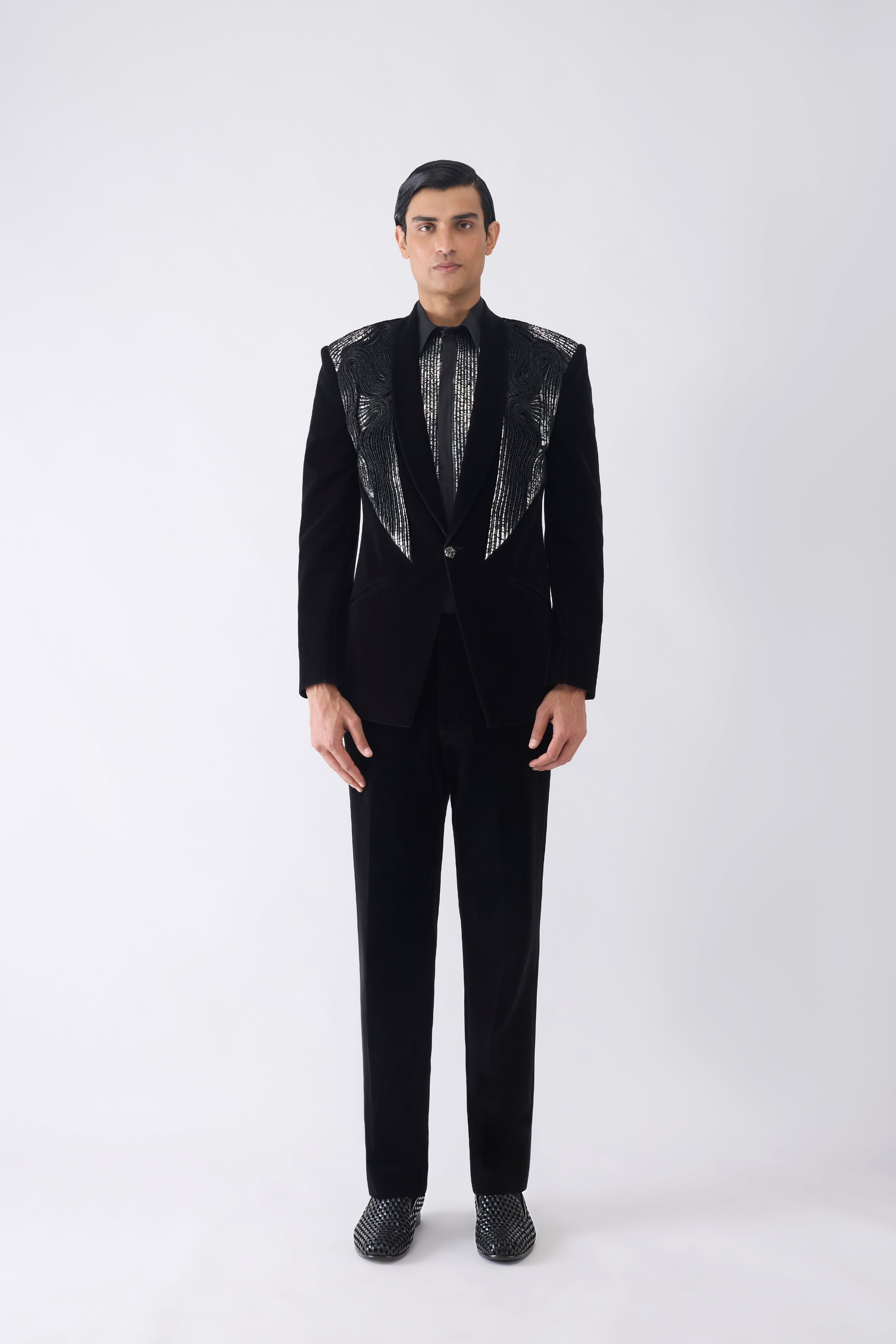 Metallic Micro Pleated Tuxedo Set in Velvet