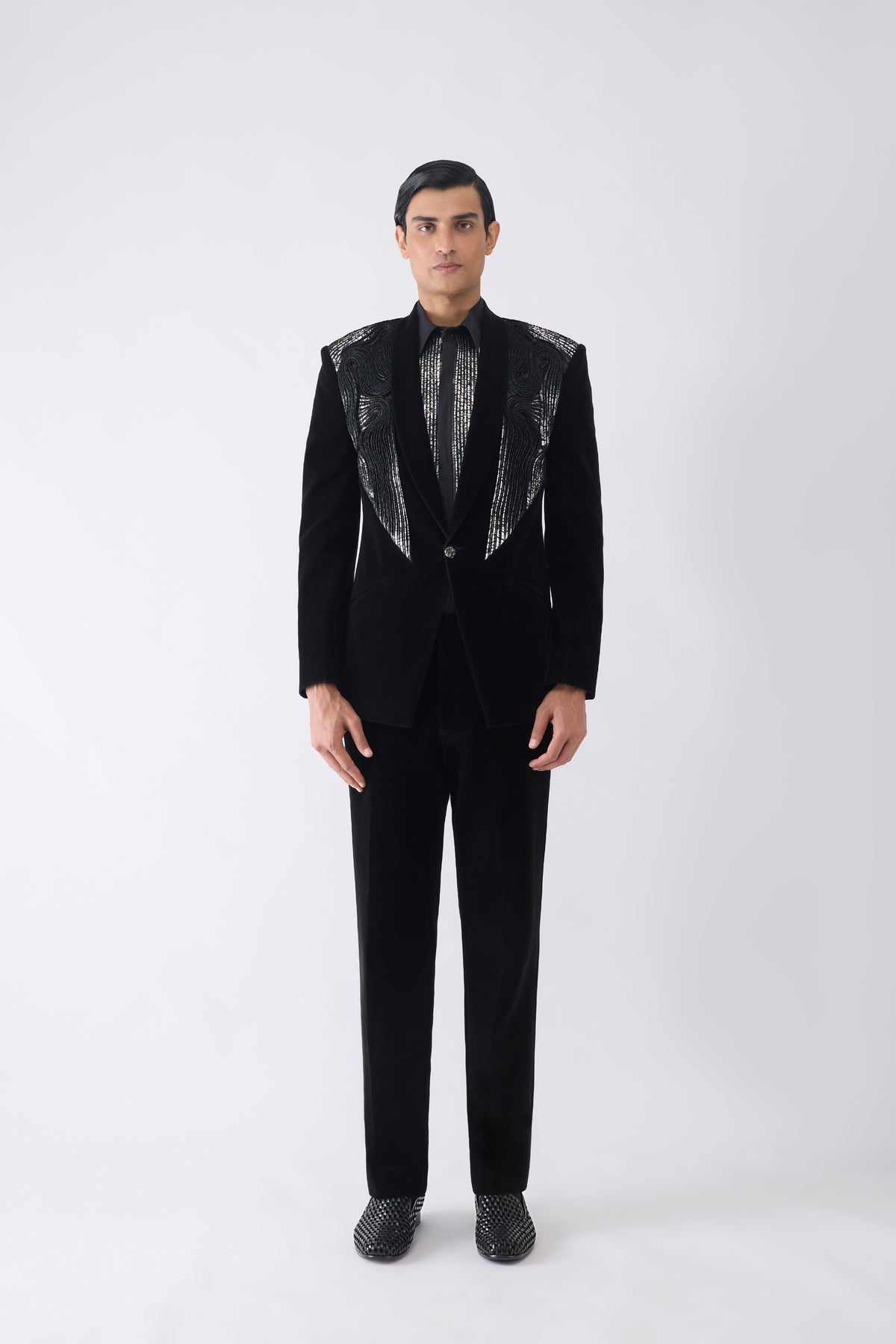 Metallic Micro Pleated Tuxedo Set in Velvet