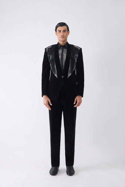 Metallic Micro Pleated Tuxedo Set in Velvet