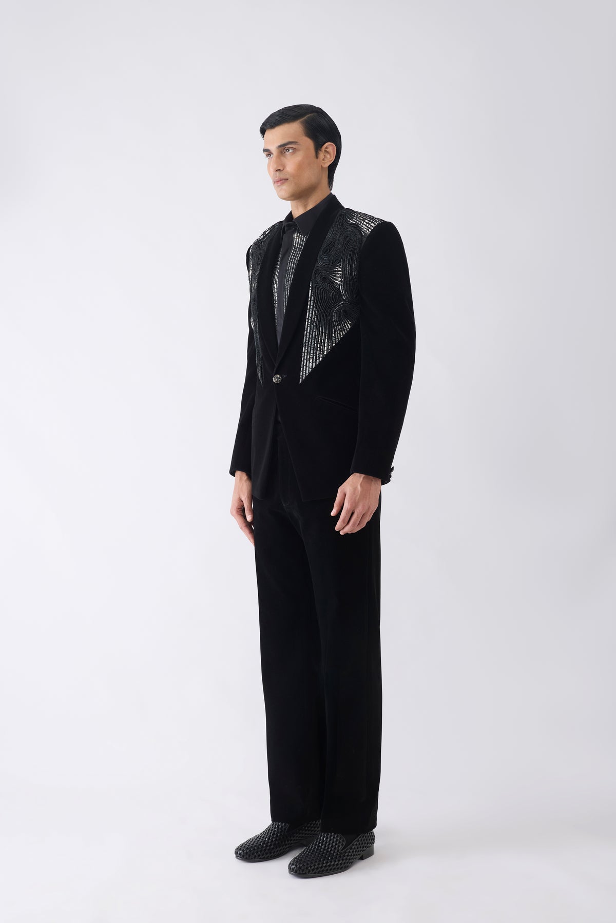 Metallic Micro Pleated Tuxedo Set in Velvet